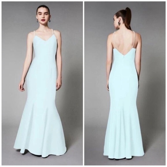 Betsey Johnson x Loren Gray 'Pearl Plunge' Light Aqua Blue Maxi Dress Sz 2 NWT - Picture 4 of 12